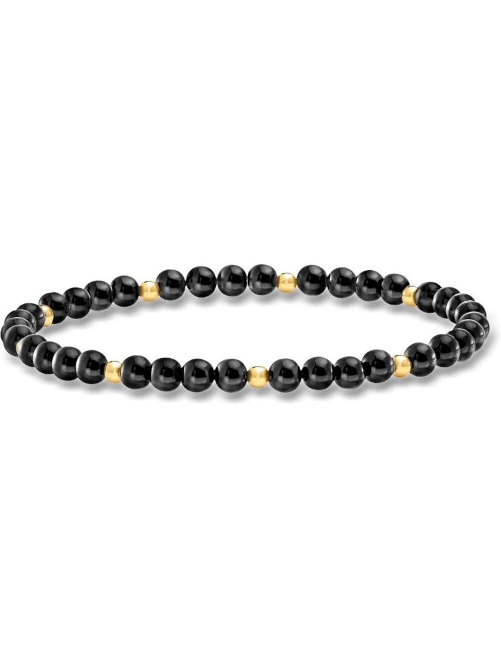 Elegant Onyx Bead Stretch Bracelet 4-4.5mm with 14kt Gold Accents - Chic Jewelry